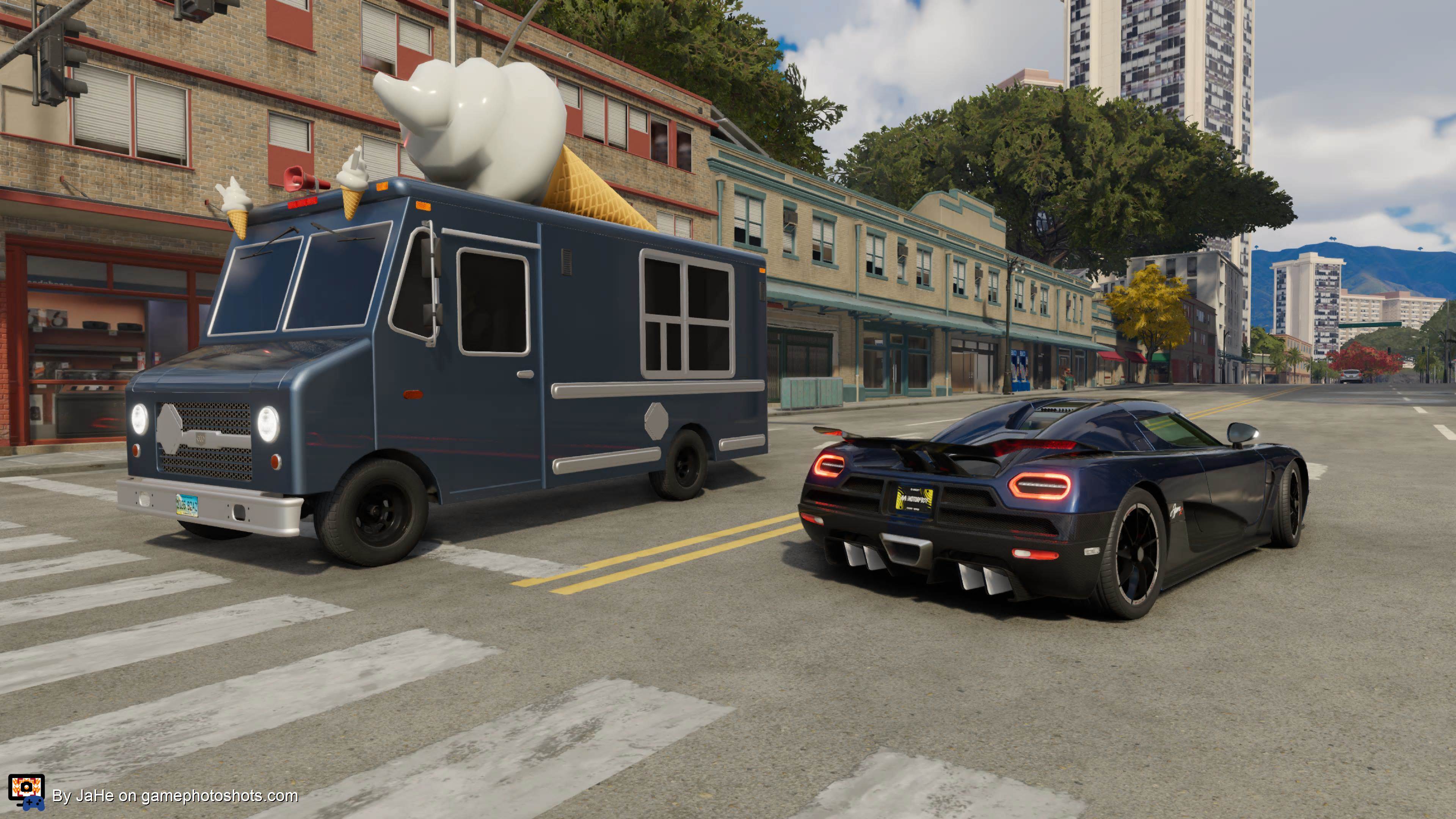 Driving with my Koenigsegg passing Ice cream trucks