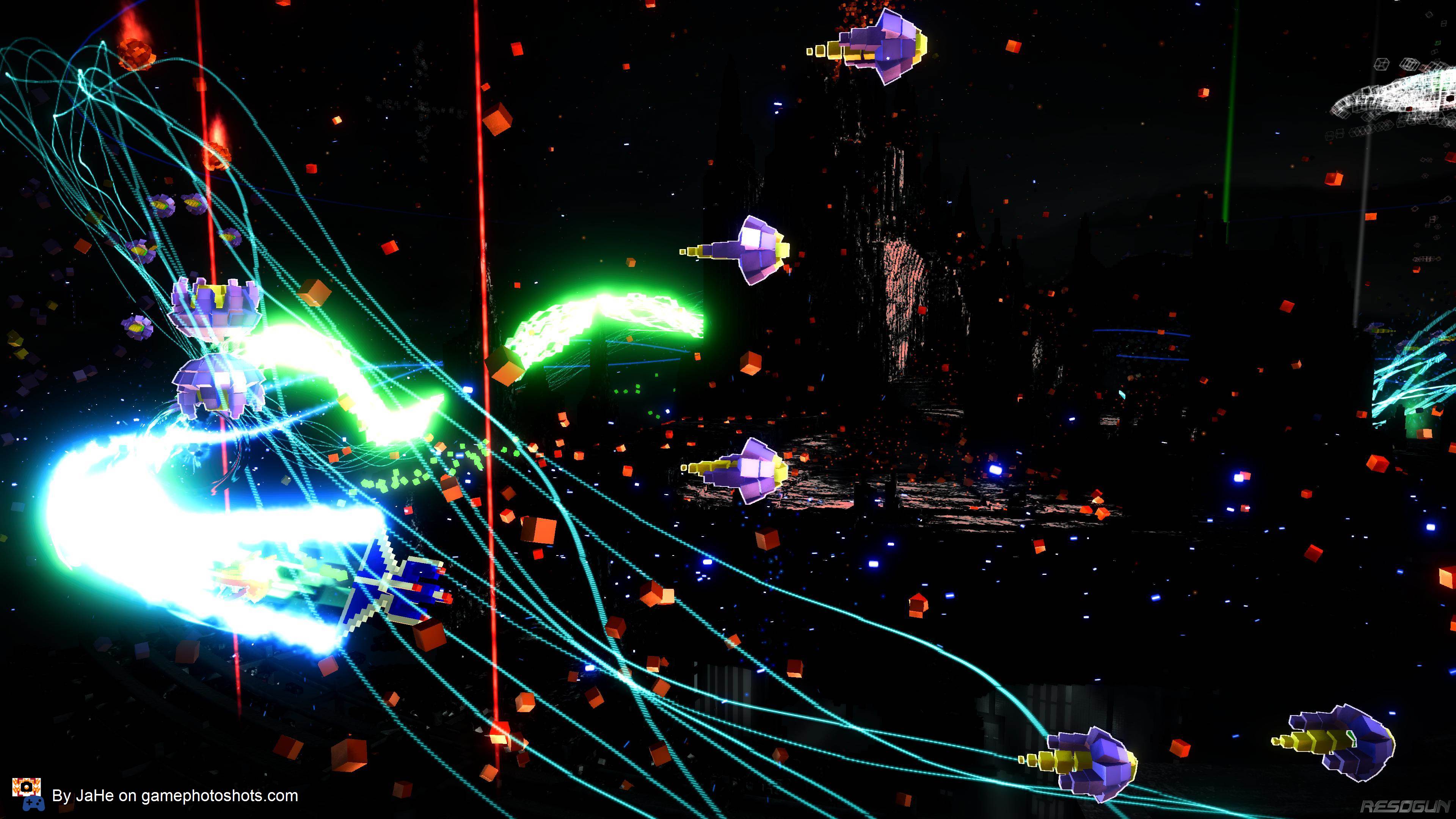 Flying my custom spaceship in Resogun