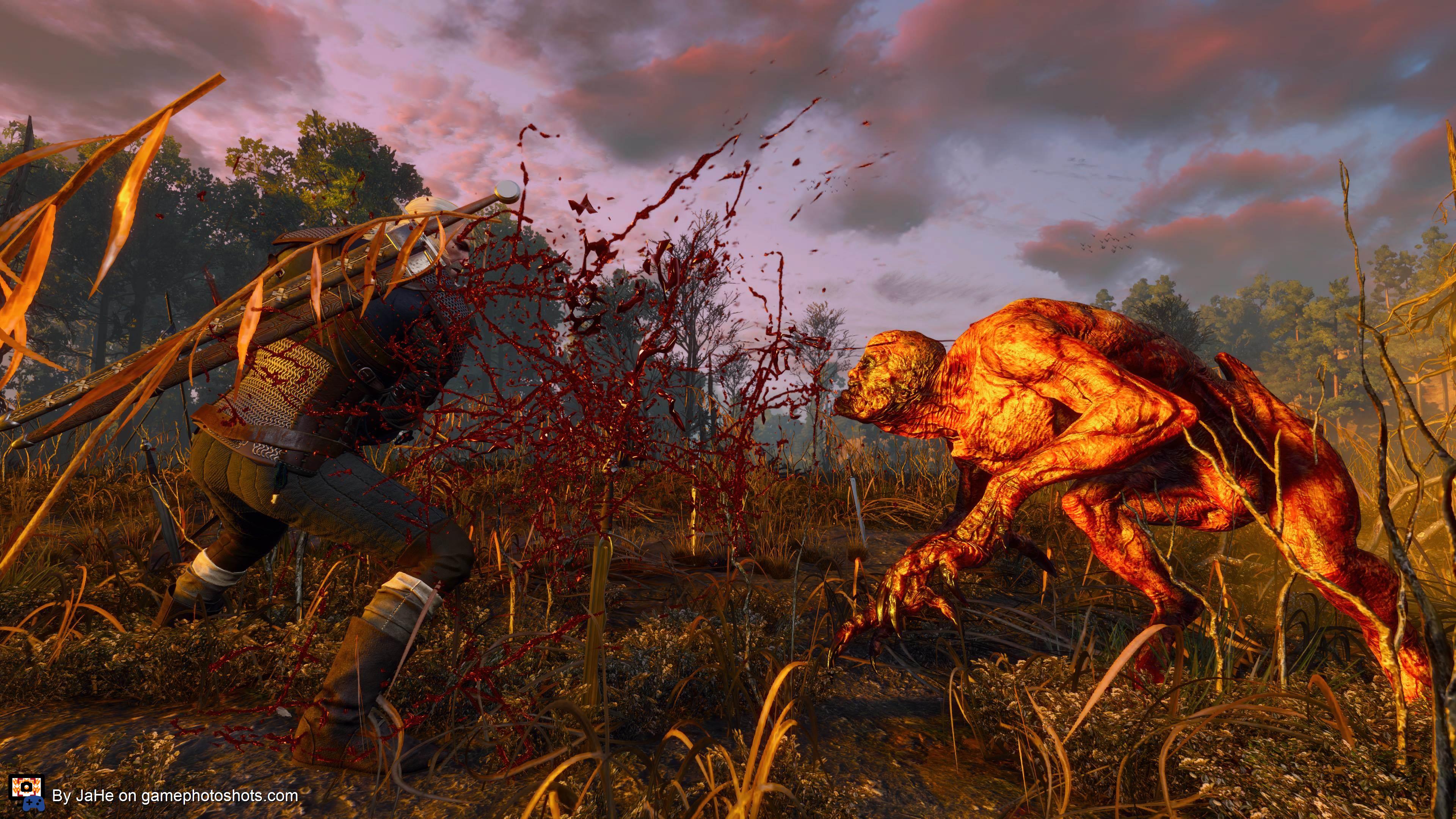 Geralt fighting Ghouls