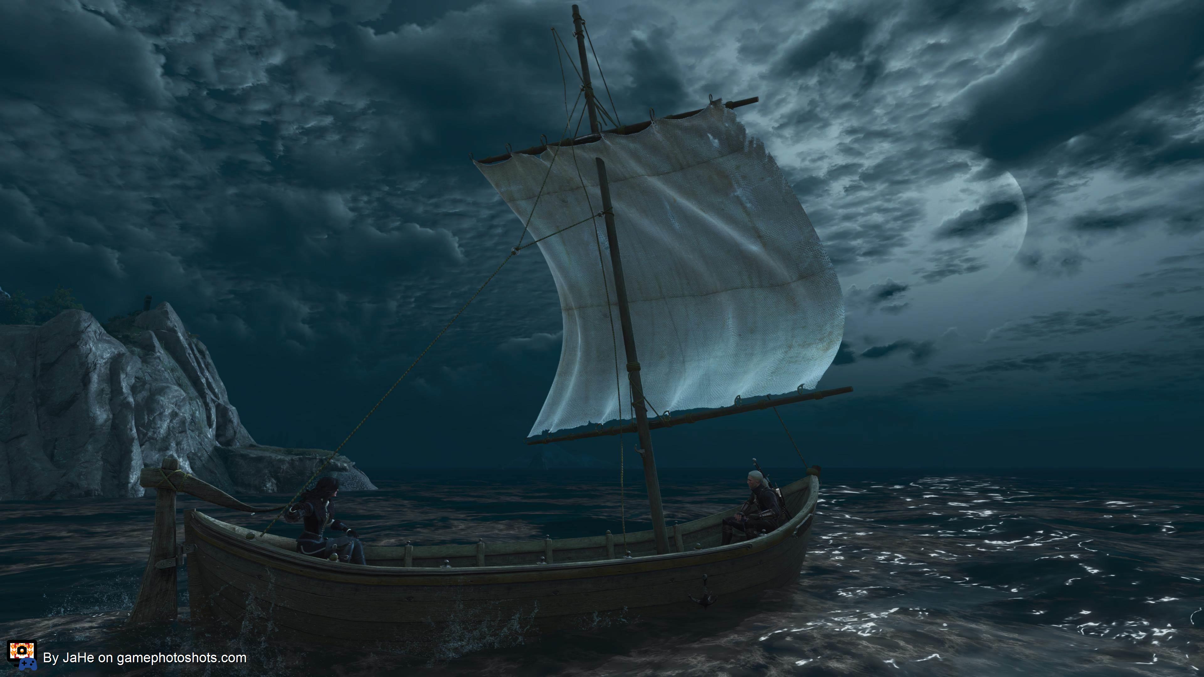 Yennefer and Geralt sailing at night