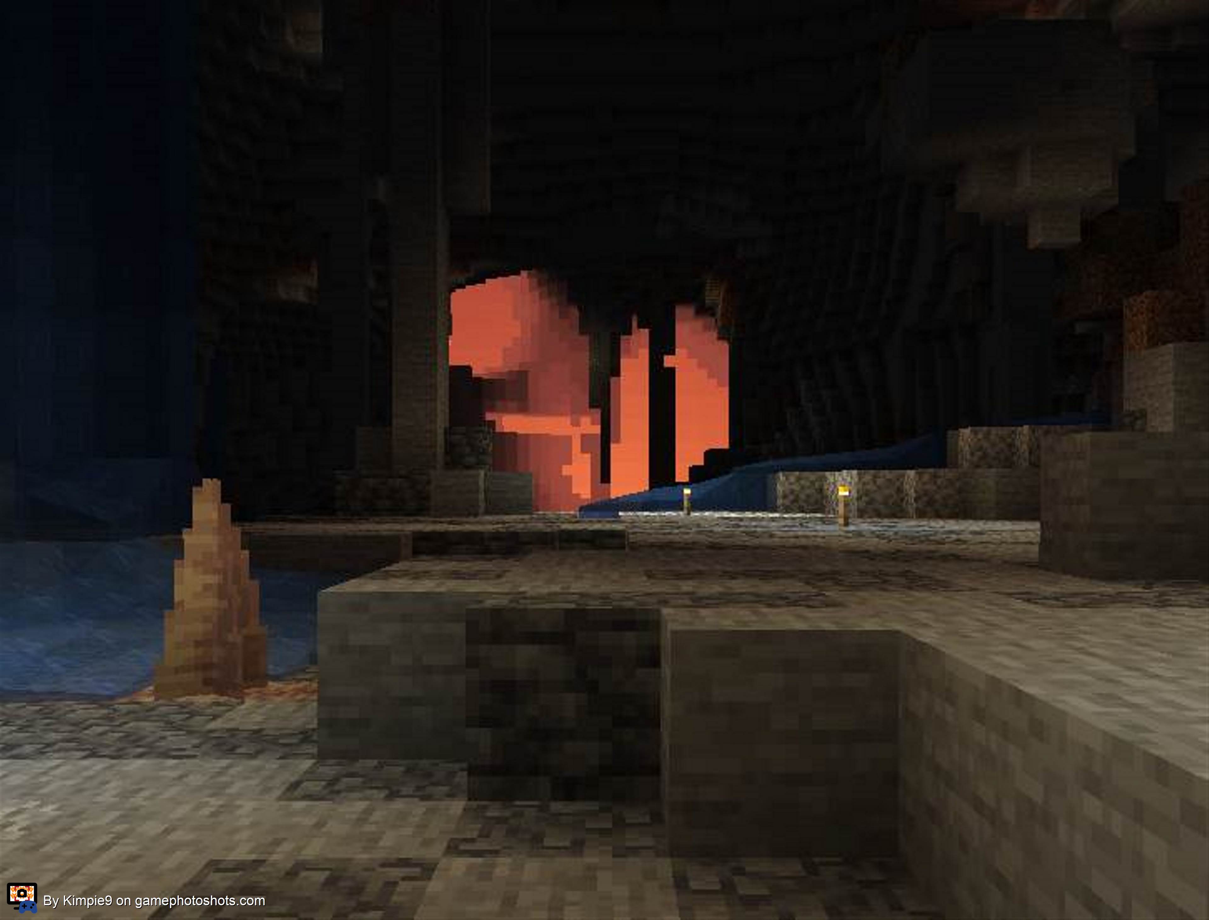 Minecraft sunset in cave